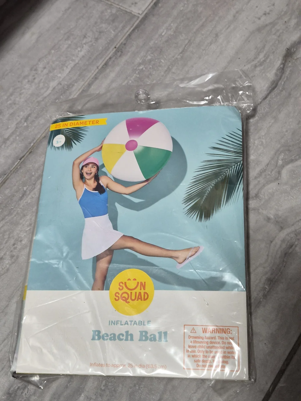 Sun Squad Inflatable  Beach Ball In Pink, White, Green, and Yellow. Size 3+